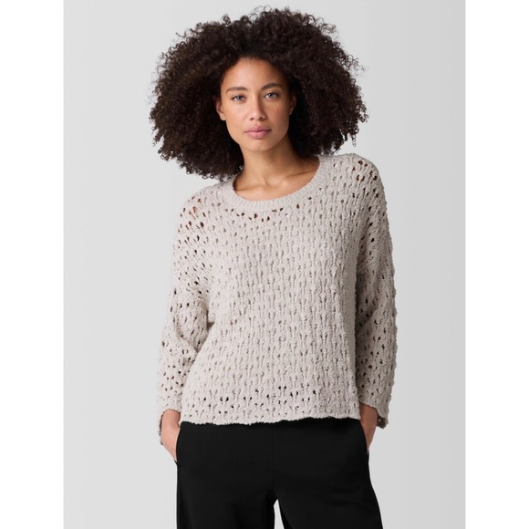 Eileen Fisher Sweaters - Eileen Fisher M Tan Organic Cotton Fluff Bracelet Sleeve Top Cashmere Knit NWT